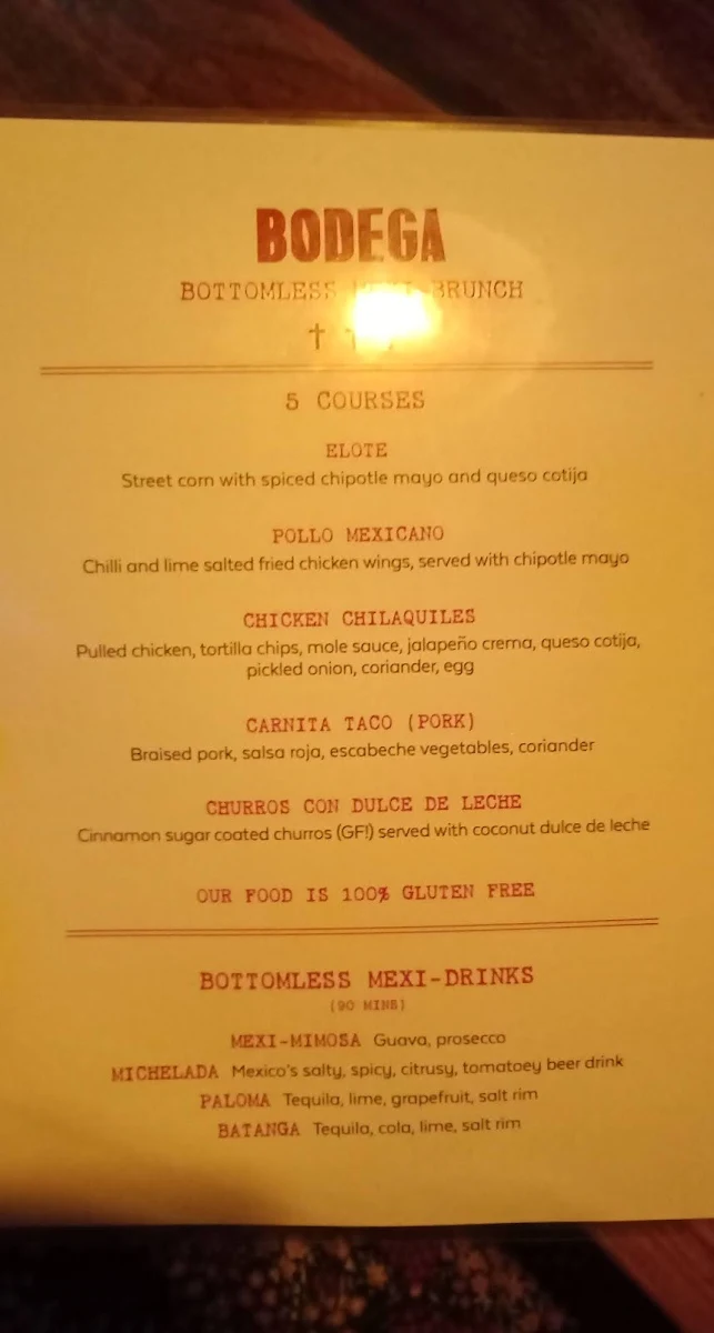 Menu, Bodega Underground