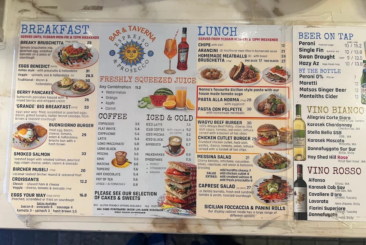 Menu, Espresso & Prosecco