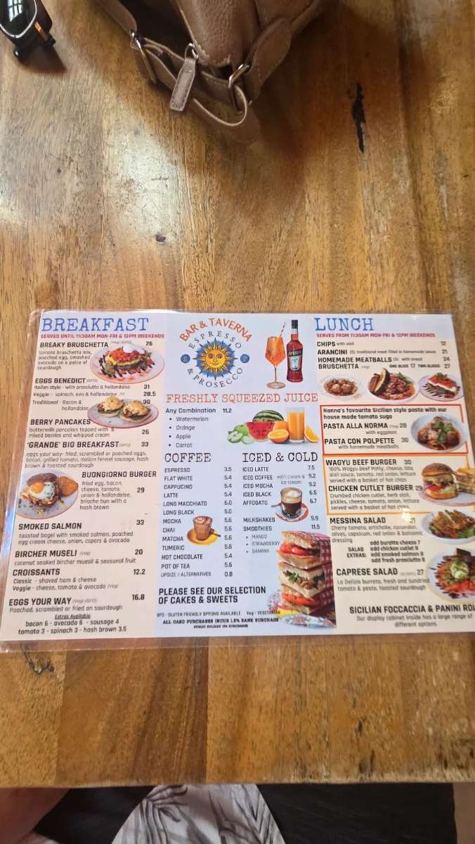 Menu, Espresso & Prosecco