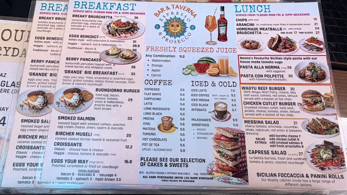 Menu, Espresso & Prosecco