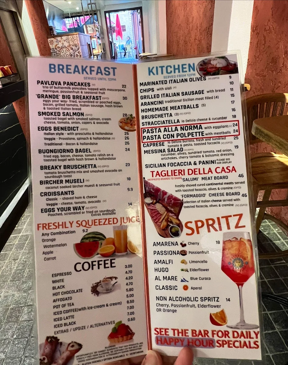 Menu, Espresso & Prosecco