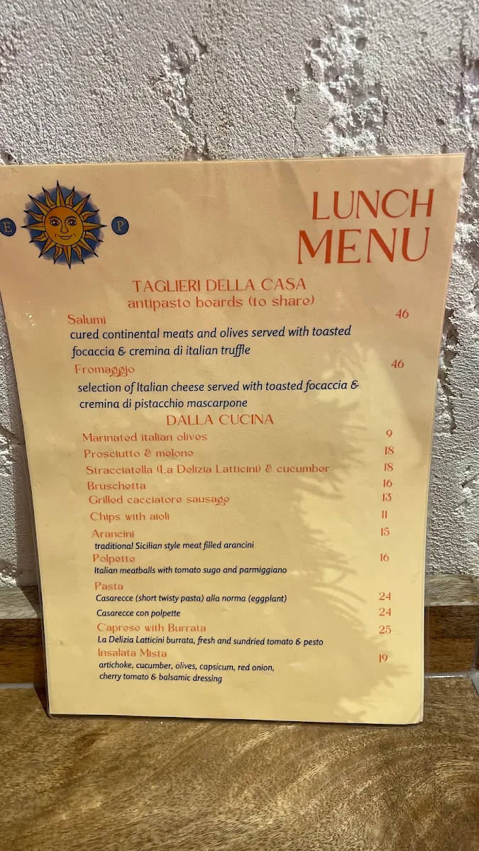 Menu, Espresso & Prosecco