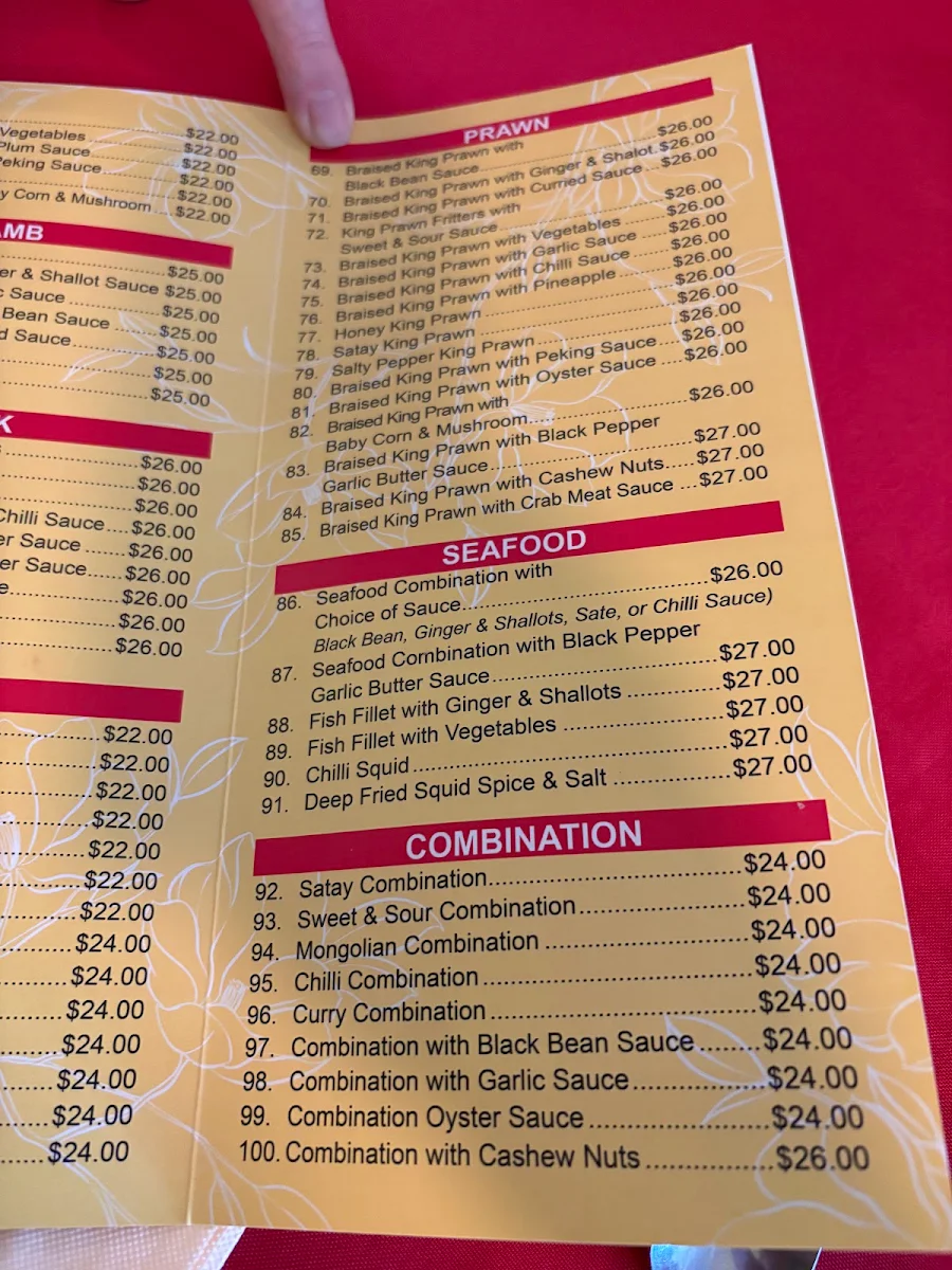 Menu, Bligh Park Friendship Chinese Restaurant