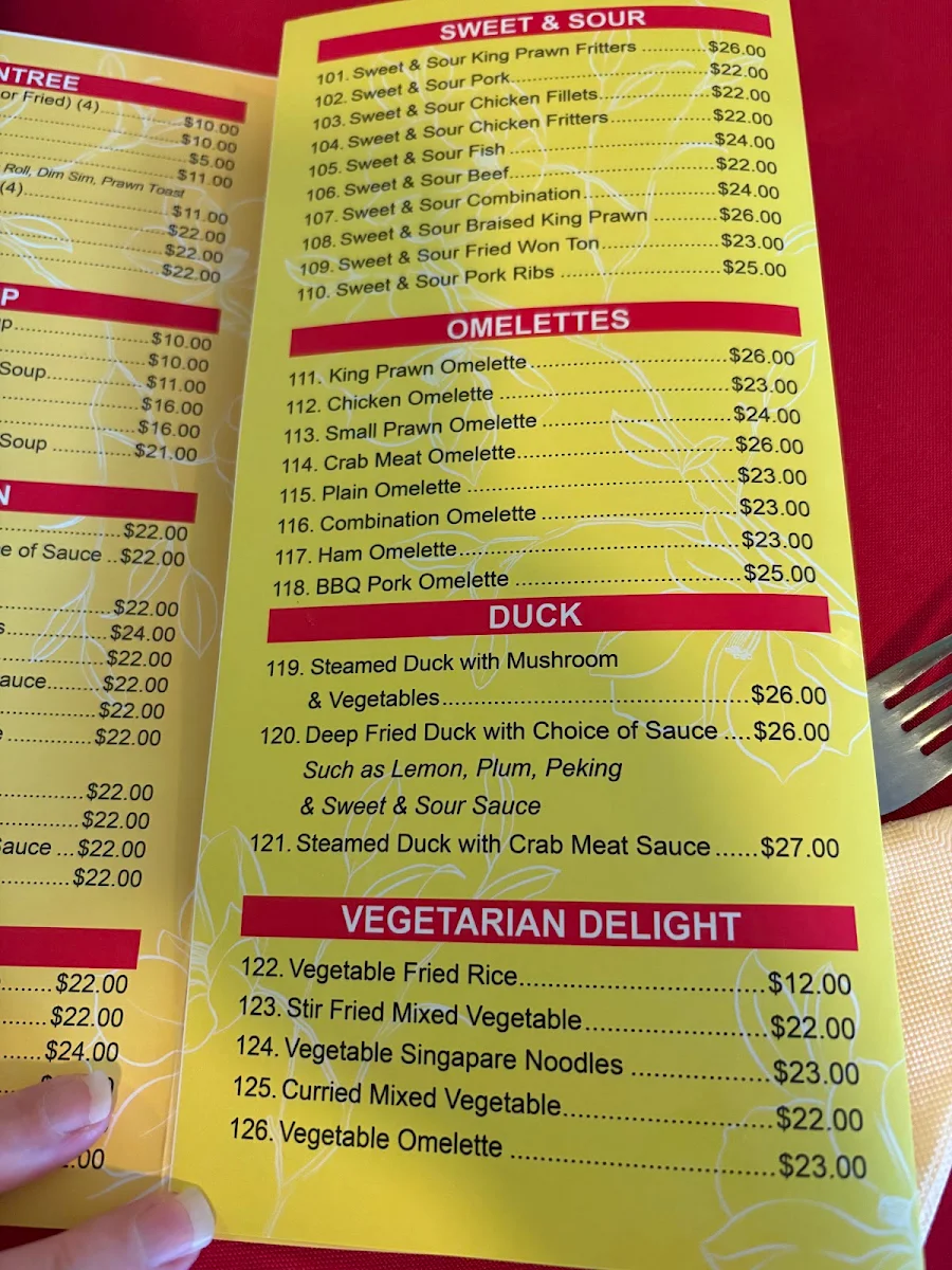 Menu, Bligh Park Friendship Chinese Restaurant
