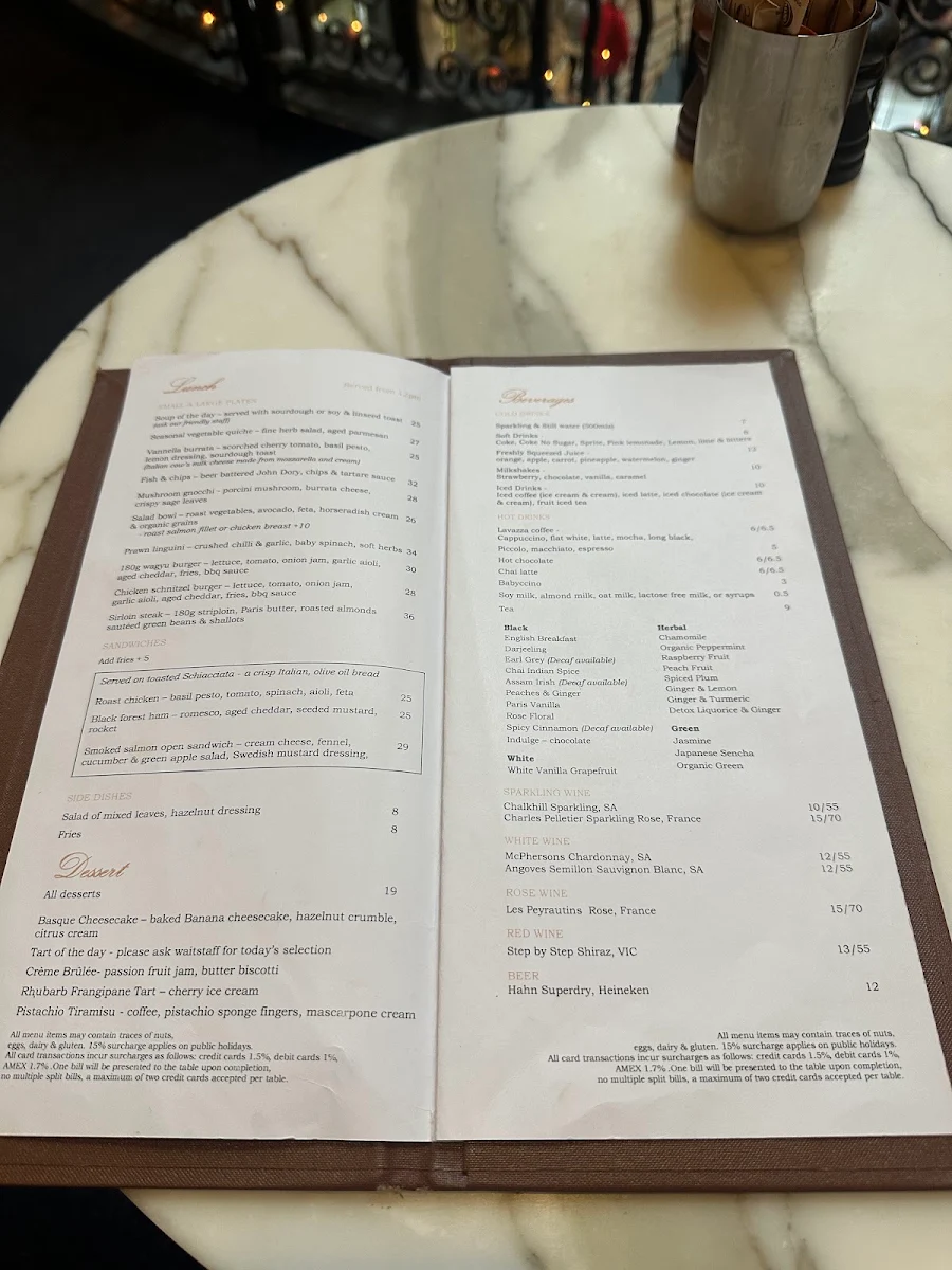 Menu, The Palace Tea Room