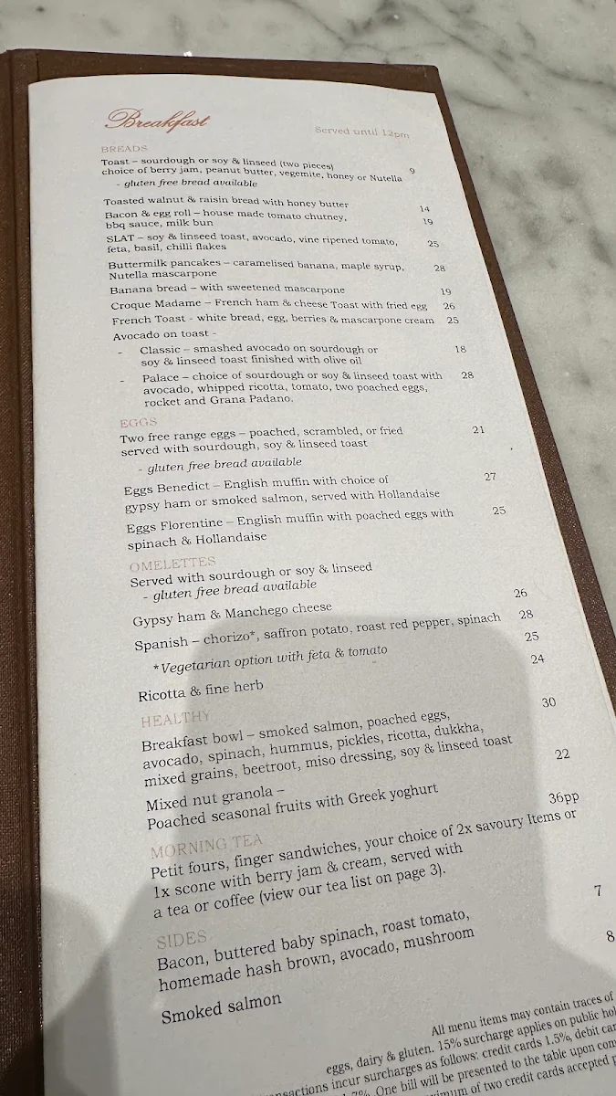 Menu, The Palace Tea Room