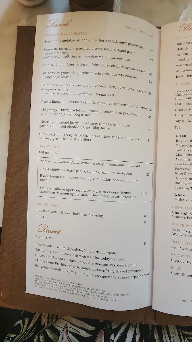 Menu, The Palace Tea Room