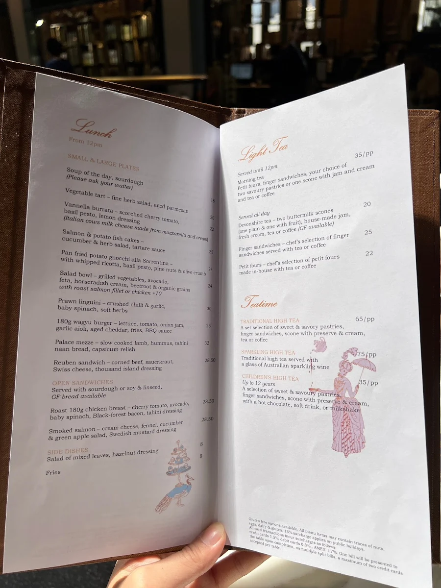 Menu, The Palace Tea Room