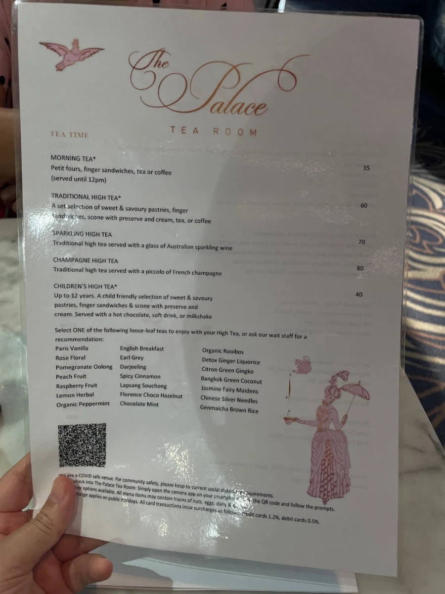 Menu, The Palace Tea Room