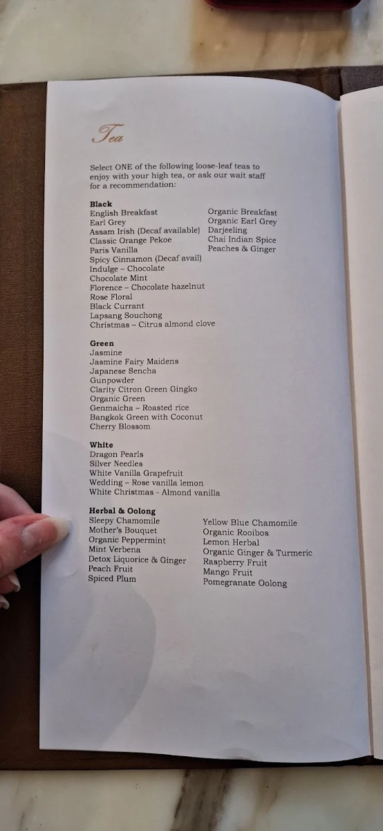 Menu, The Palace Tea Room