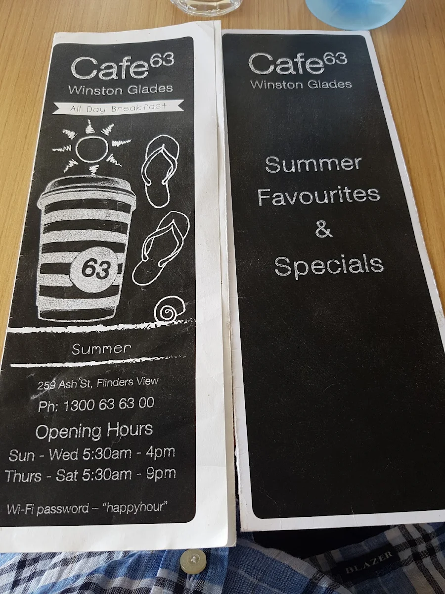 Menu, Cafe 63 Winston Glades