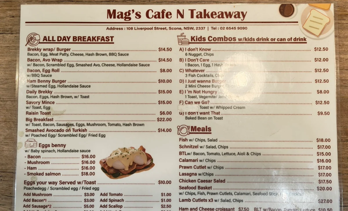 Menu, Mag’s Cafe n Takeaway