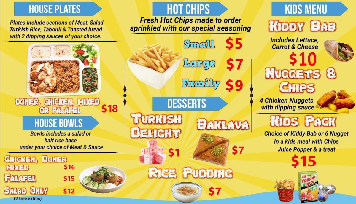 Menu, Late Night Kebab House