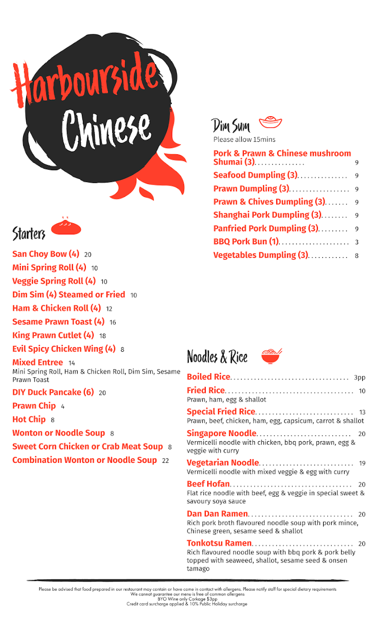 Menu, Harbourside Asian Restaurant