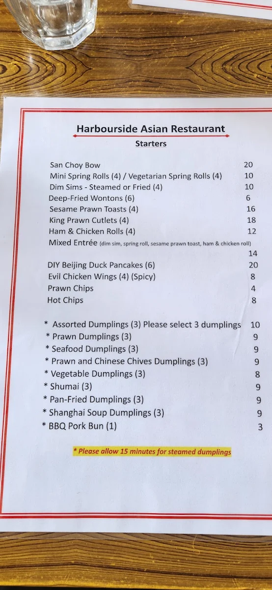 Menu, Harbourside Asian Restaurant