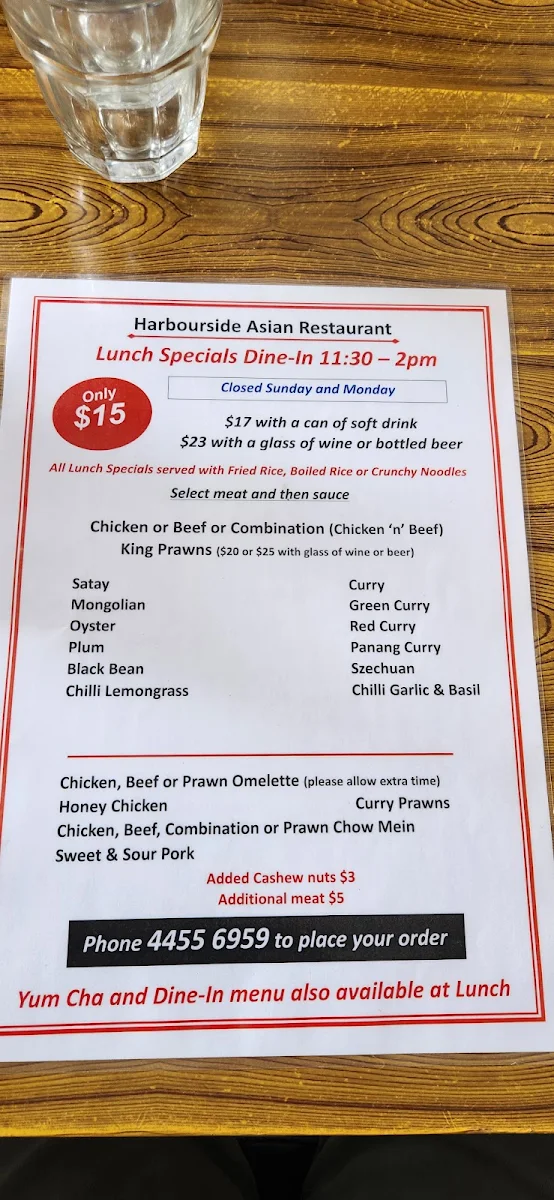 Menu, Harbourside Asian Restaurant