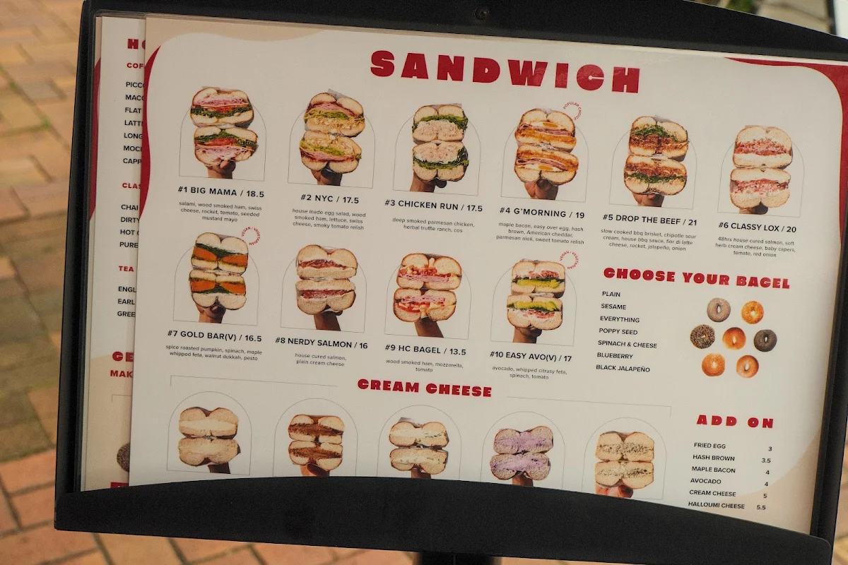 Menu, O Bagel Broadbeach