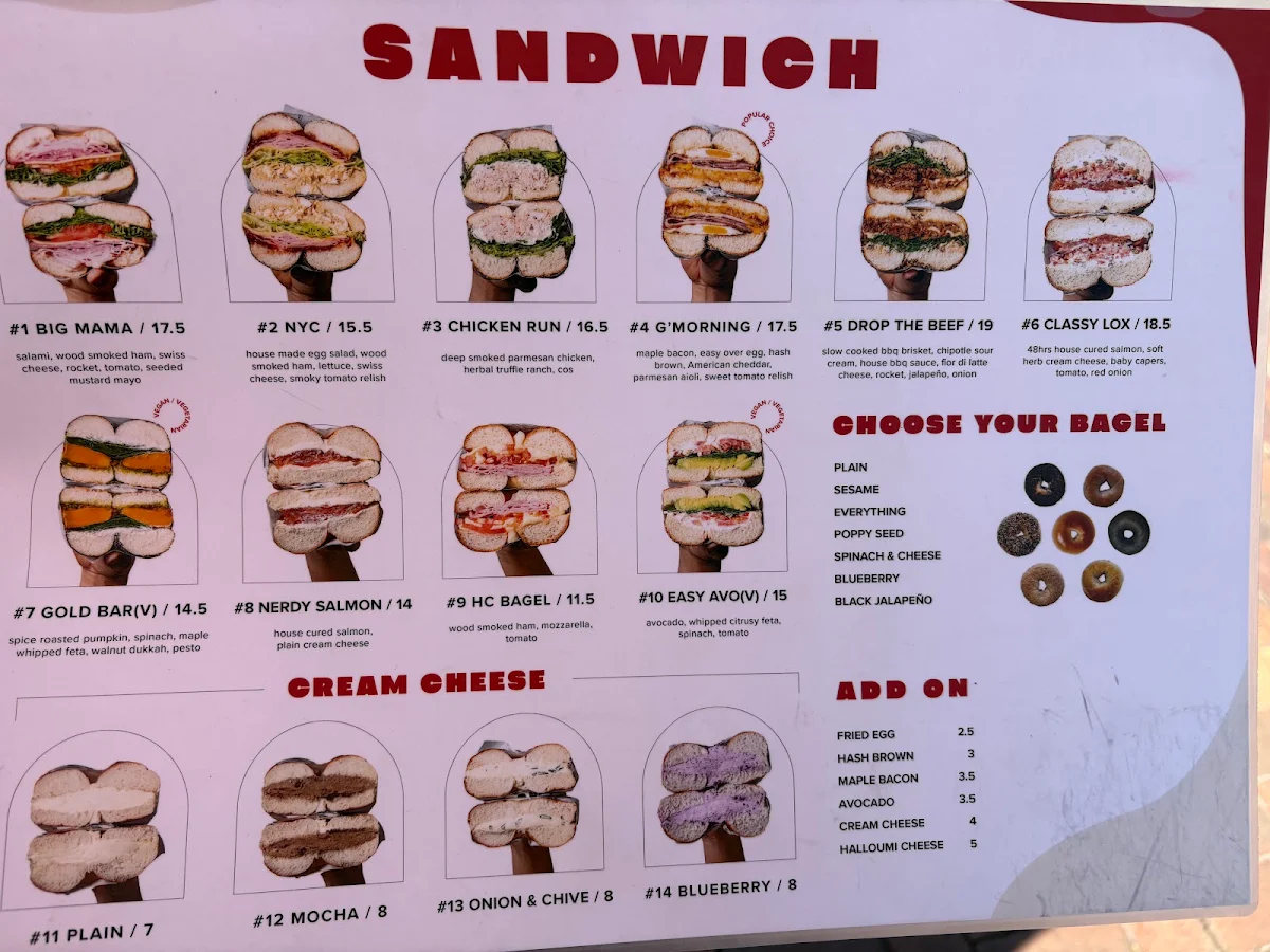 Menu, O Bagel Broadbeach