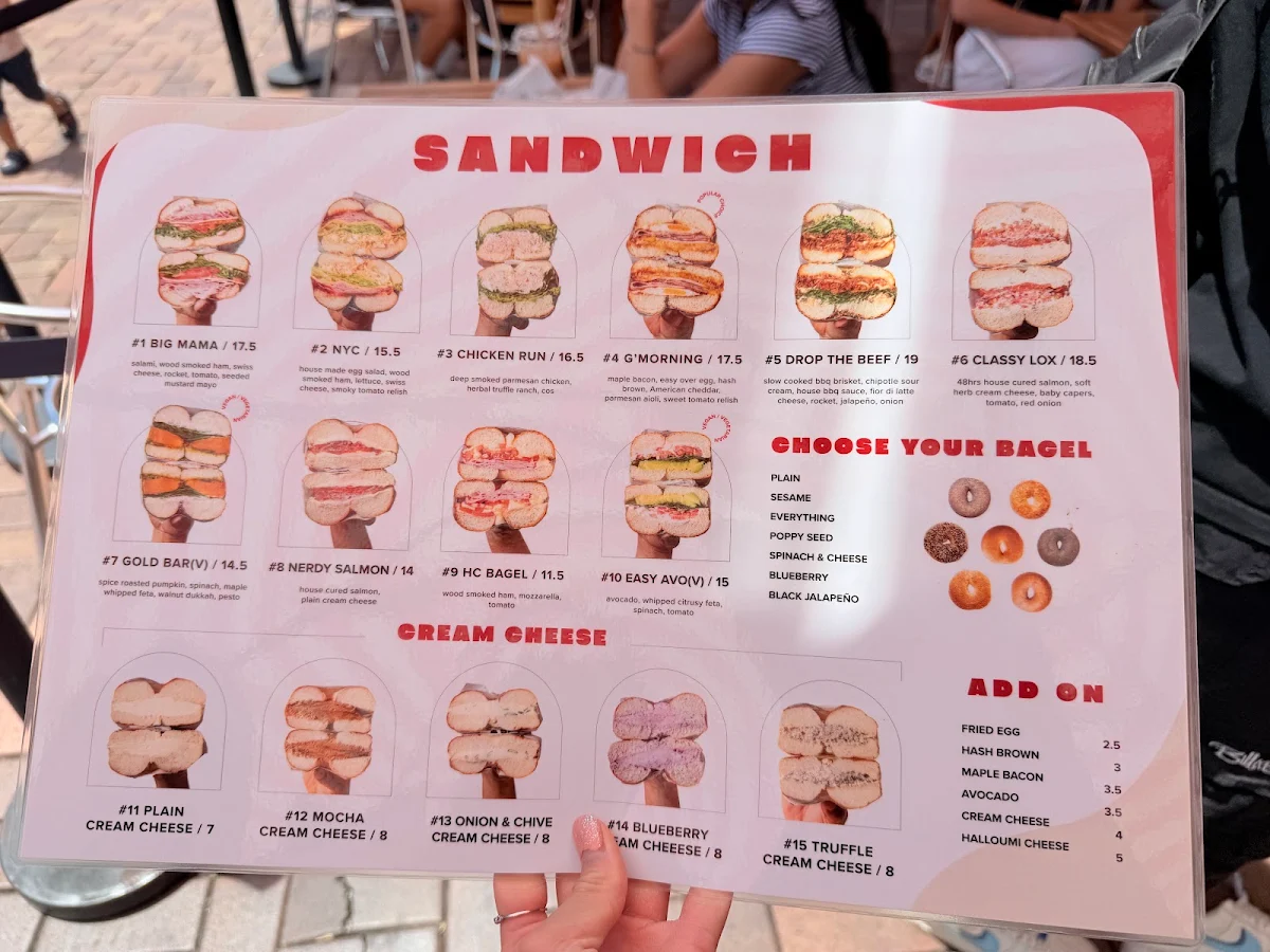 Menu, O Bagel Broadbeach