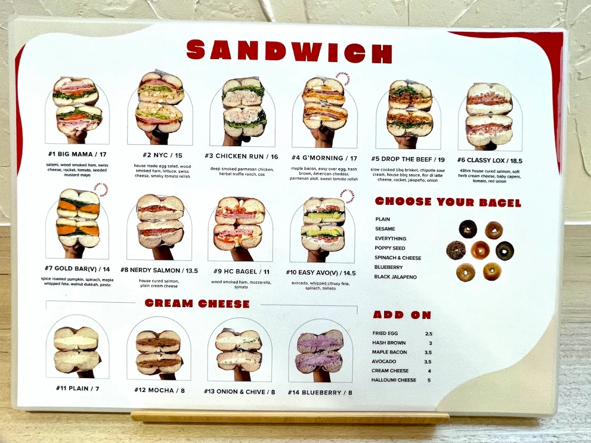 Menu, O Bagel Broadbeach