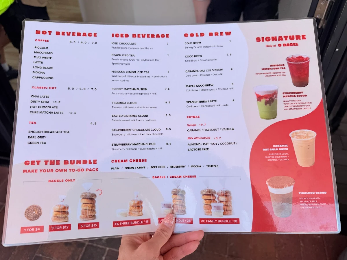 Menu, O Bagel Broadbeach