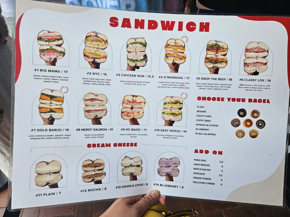 Menu, O Bagel Broadbeach