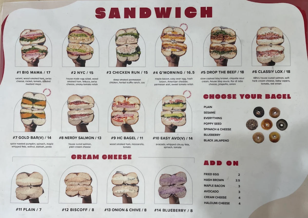 Menu, O Bagel Broadbeach
