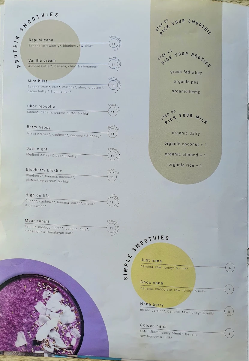 Menu, Nutrition Republic Goodwood