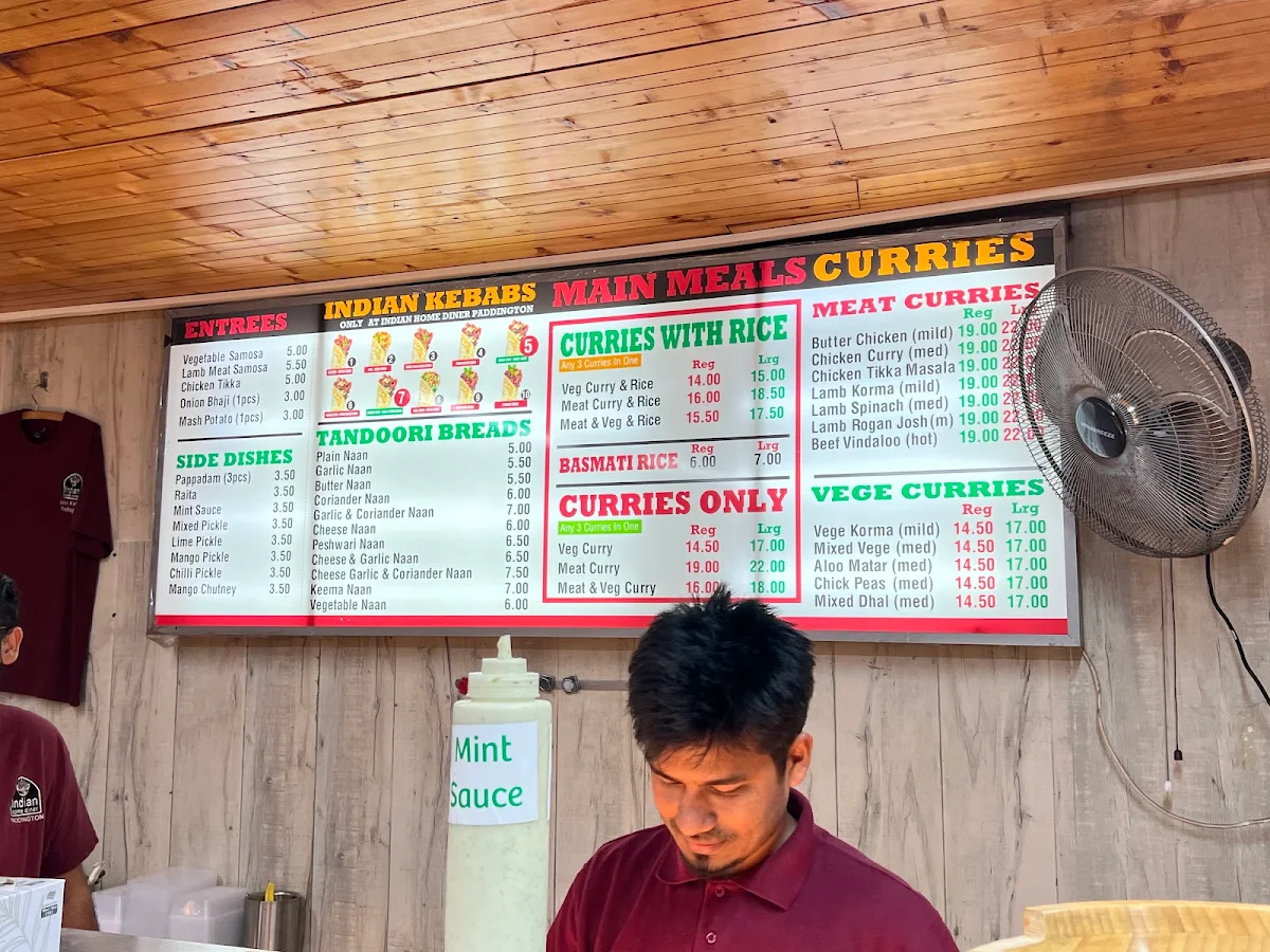 Menu, Indian Home Diner