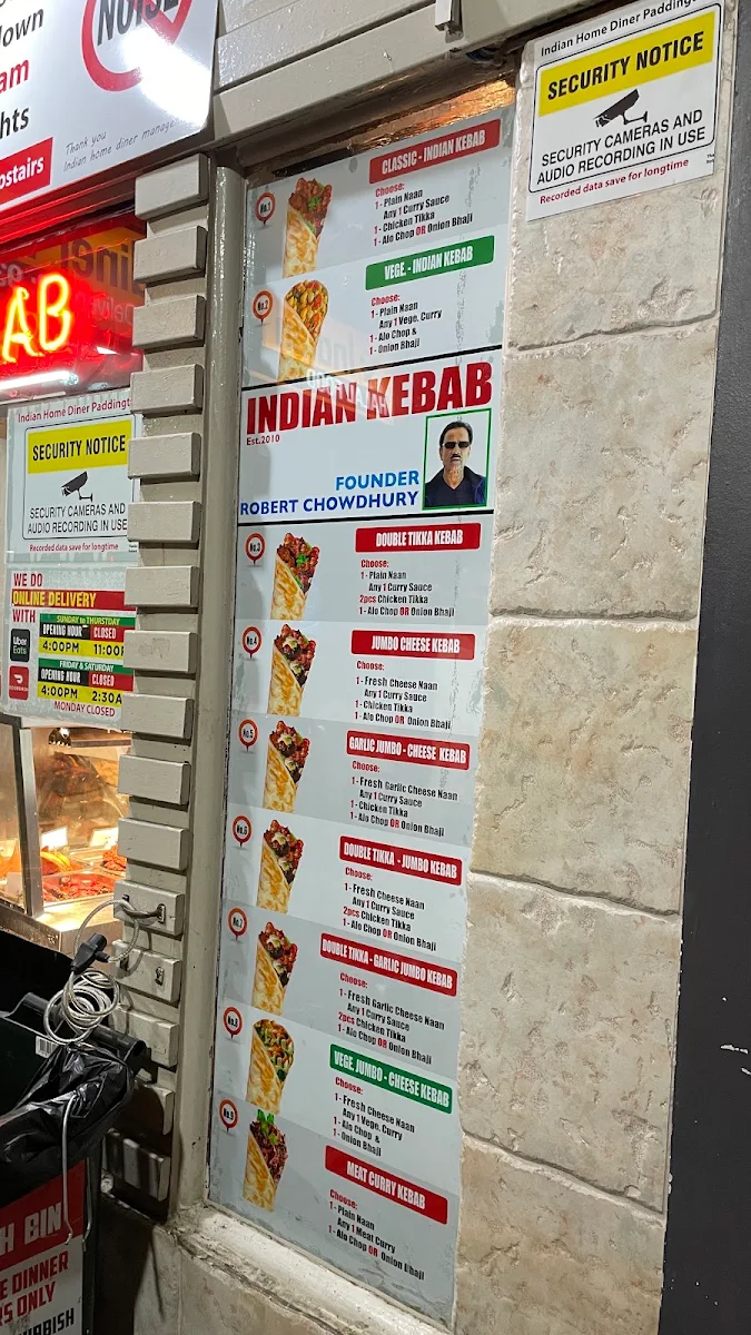 Menu, Indian Home Diner