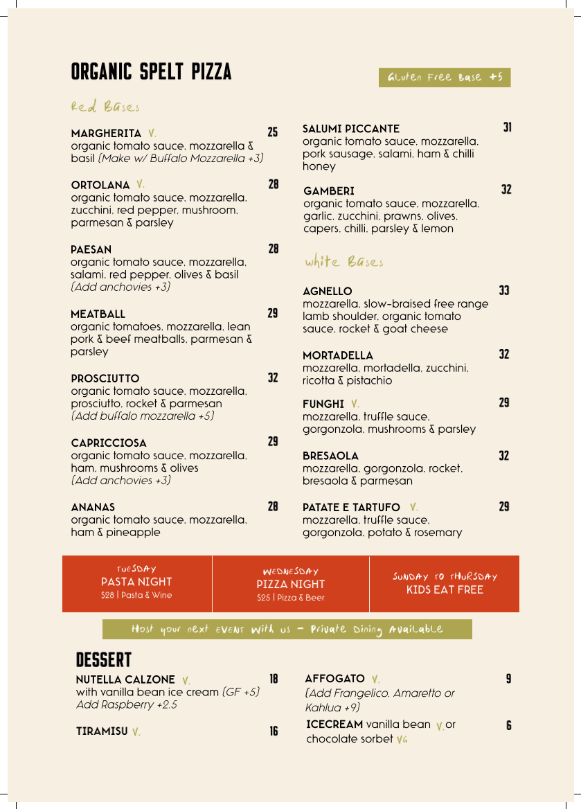 Menu, Farro Pizzeria Fitzroy