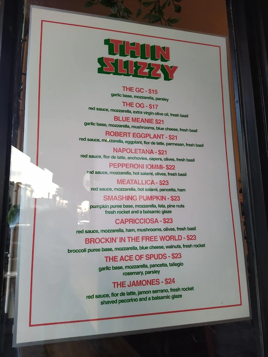 Menu, THIN SLIZZY PIZZERIA