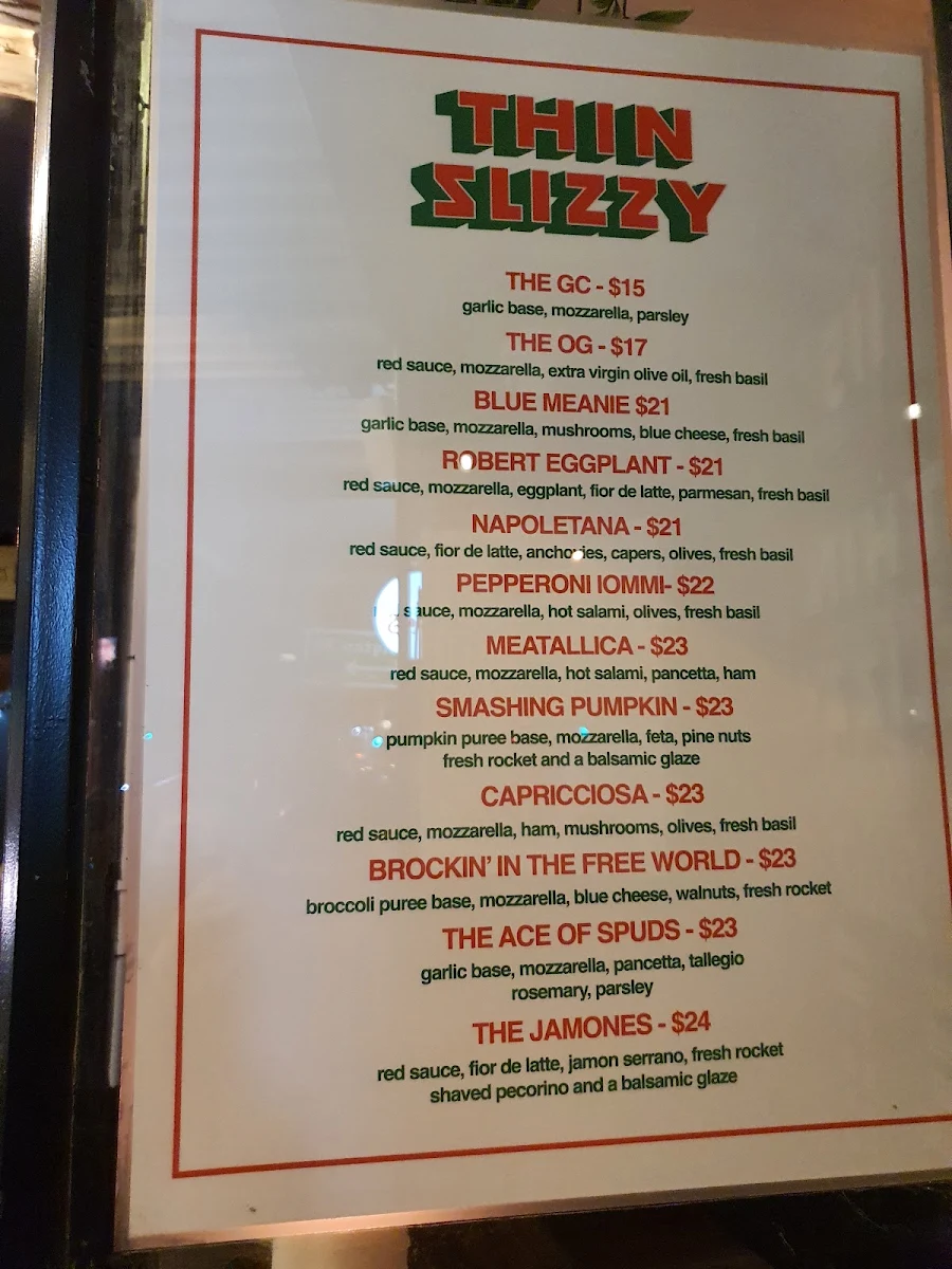 Menu, THIN SLIZZY PIZZERIA