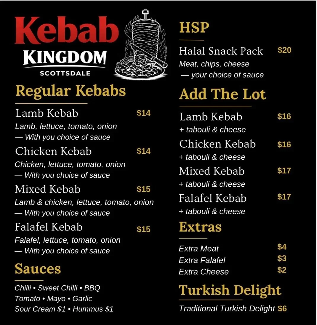 Menu, Kebab Kingdom 🌯