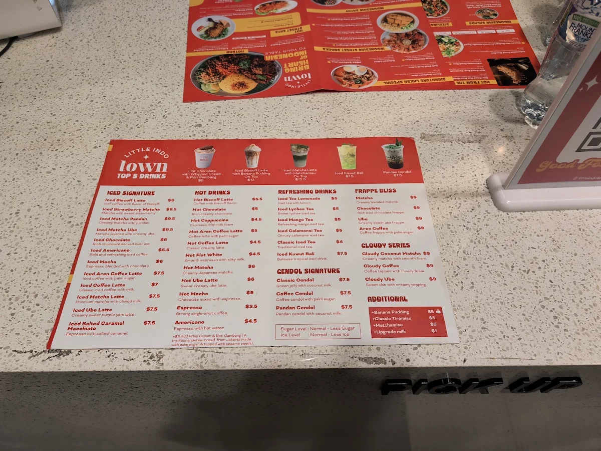 Menu, Little Indo Town Westfield Myer