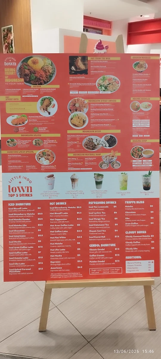 Menu, Little Indo Town Westfield Myer