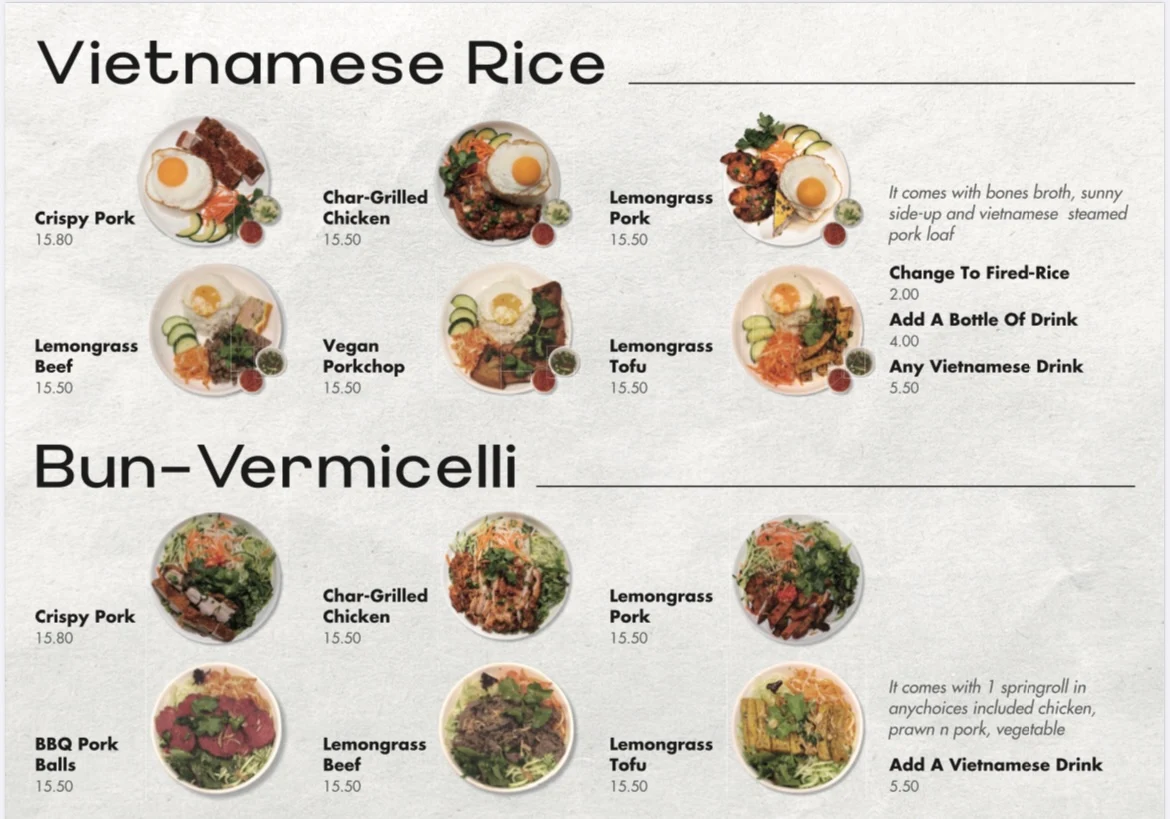 Menu, Rice N Roll