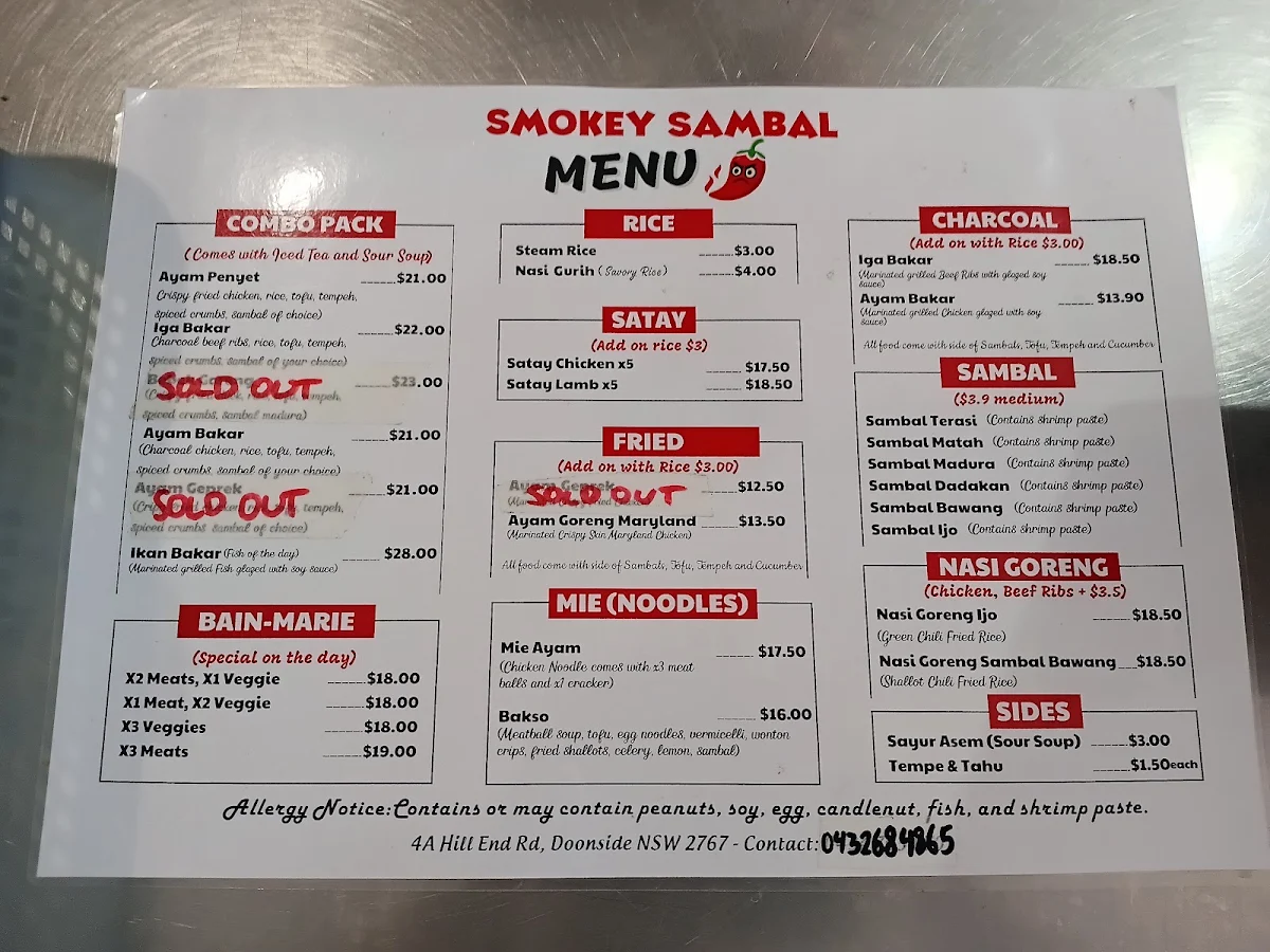 Menu, Smokey Sambal