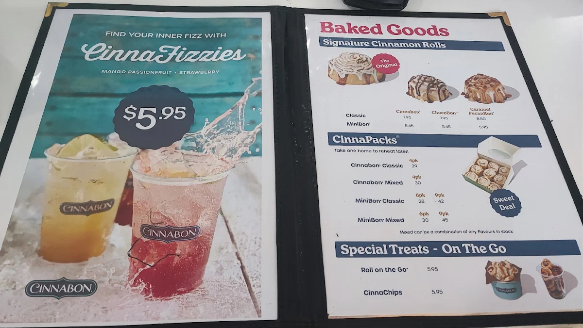 Menu, Cinnabon Westfield Mt Gravatt