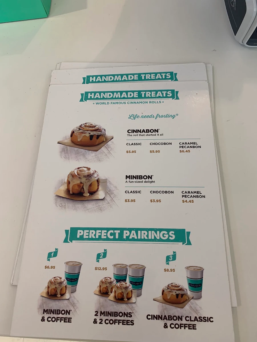 Menu, Cinnabon Westfield Mt Gravatt