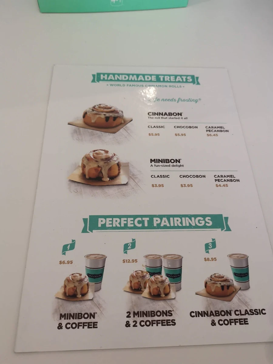 Menu, Cinnabon Westfield Mt Gravatt