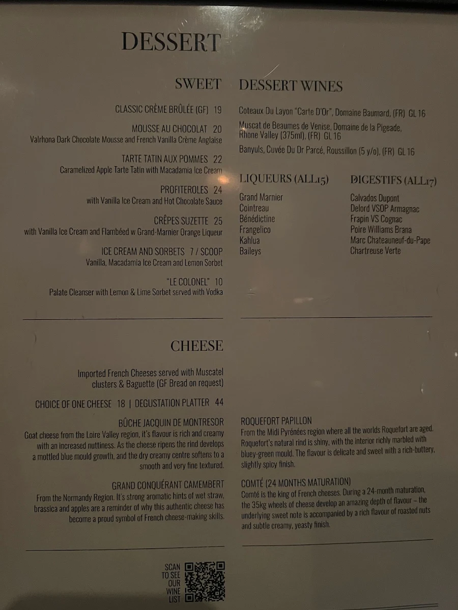 Menu, Bistro Papillon