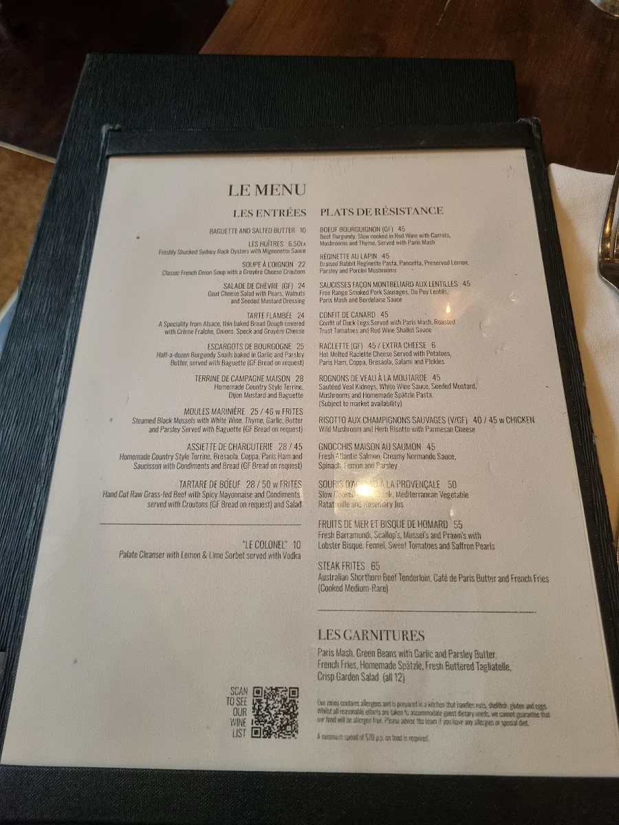 Menu, Bistro Papillon
