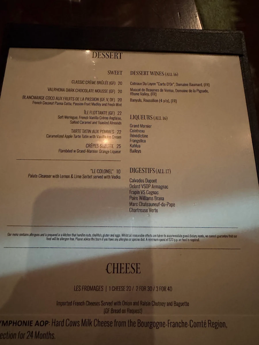 Menu, Bistro Papillon