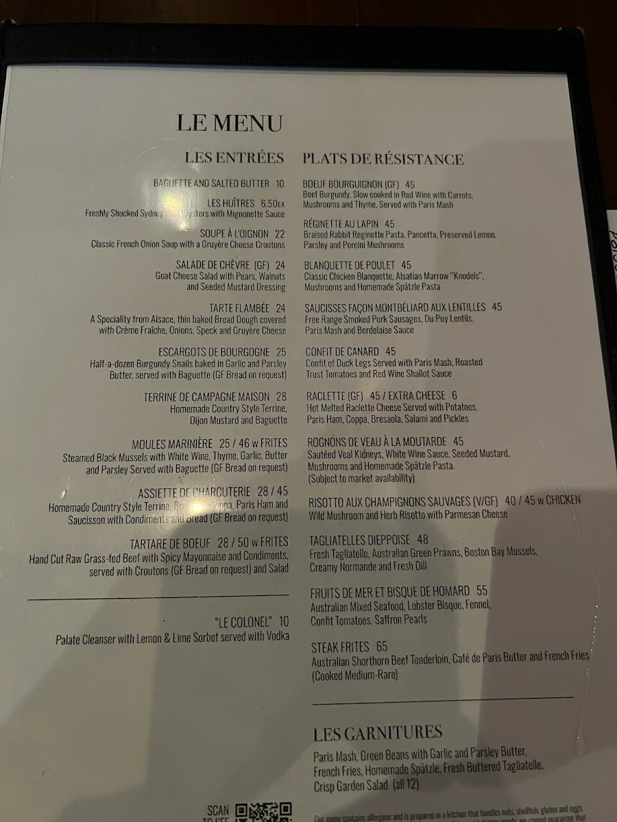 Menu, Bistro Papillon
