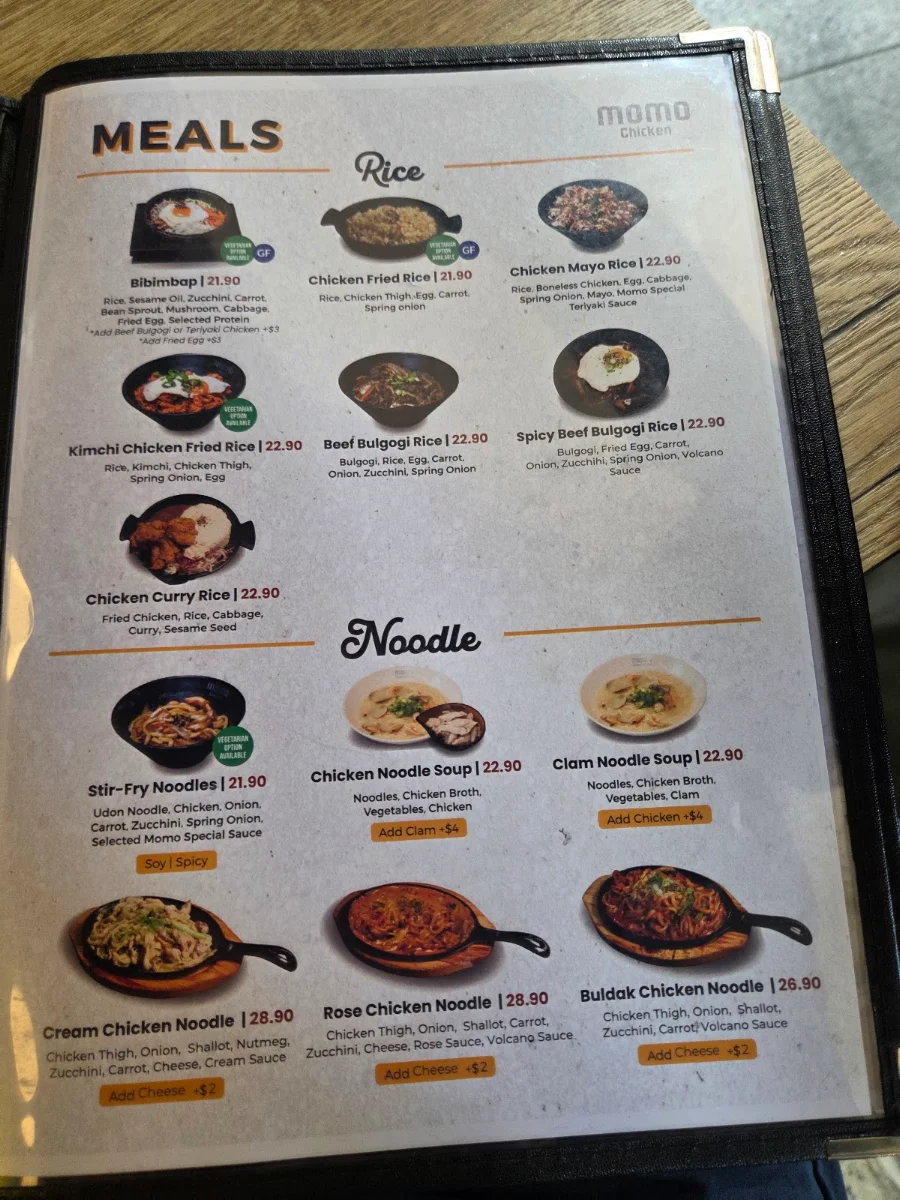 Menu, Momo Chicken