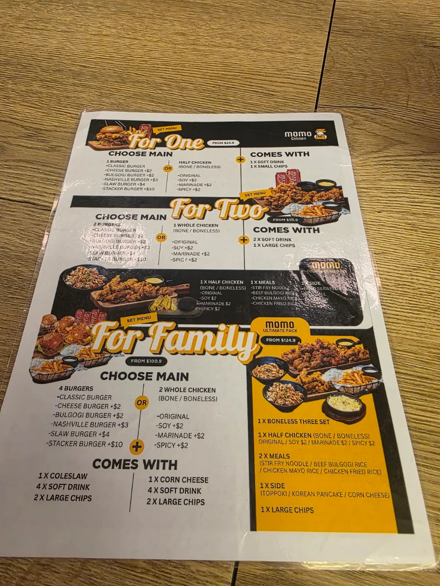 Menu, Momo Chicken