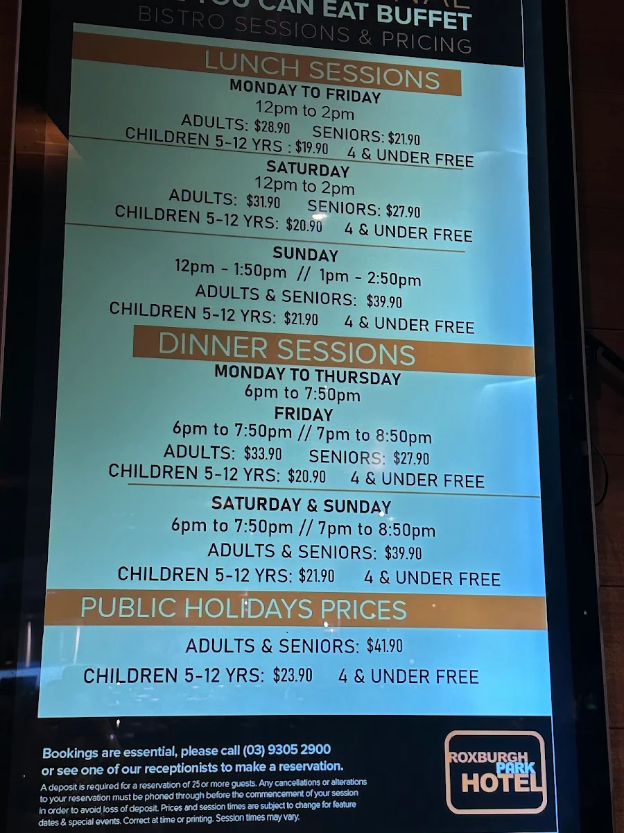 Menu, Roxburgh Park Hotel