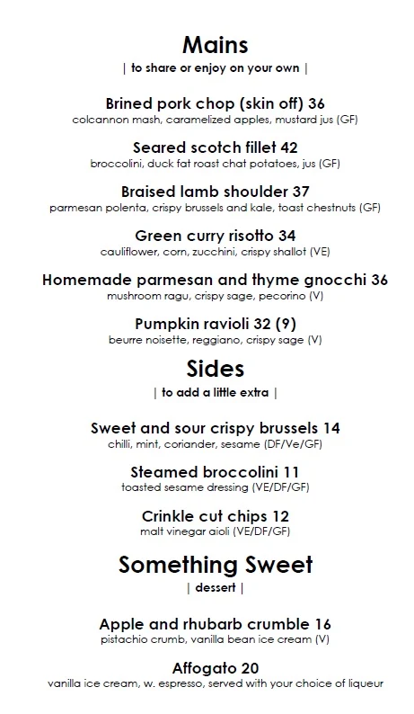Menu, Attunga Lounge Bar And Restaurant