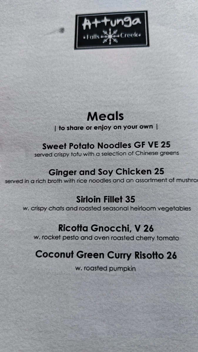 Menu, Attunga Lounge Bar And Restaurant